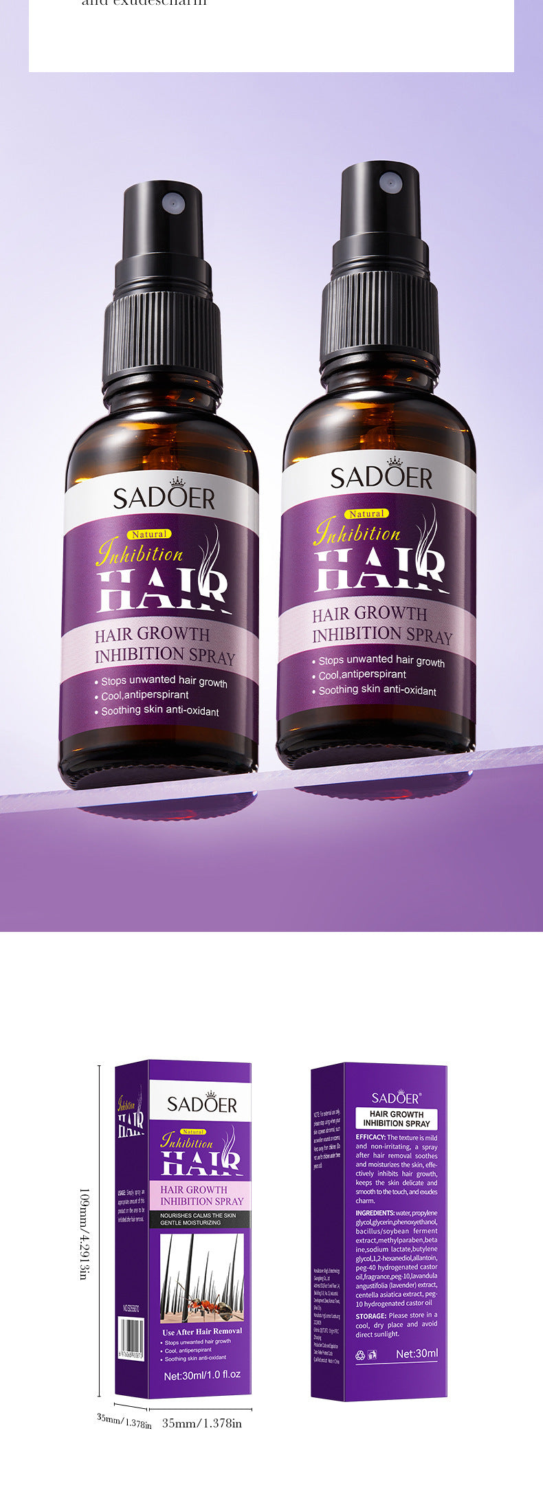 Spray inhibiteur de croissance des poils pour aisselles et jambes