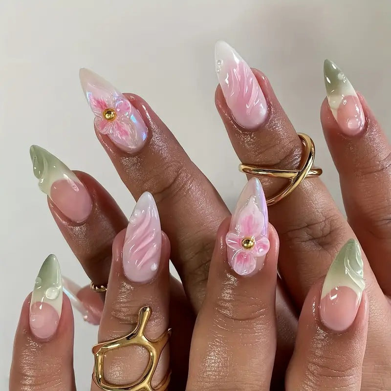 Faux ongles amovibles doux, purs, fleuris et blindés