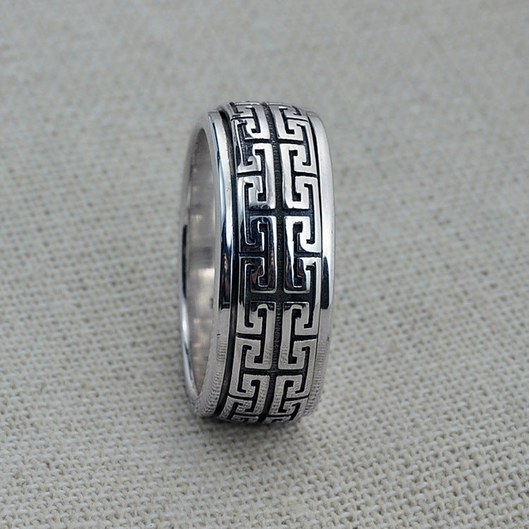 Bague ajustable chinoise en argent thaïlandais pour couple motif Grande Muraille