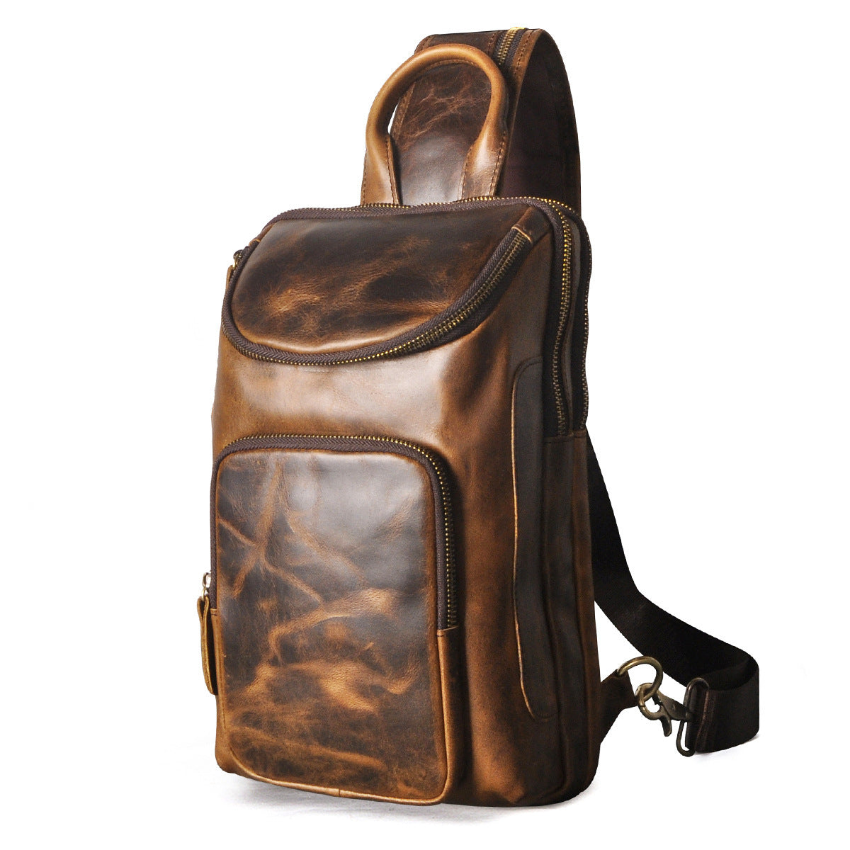 Sac de poitrine rétro pour homme en cuir de vachette « Crazy Horse »