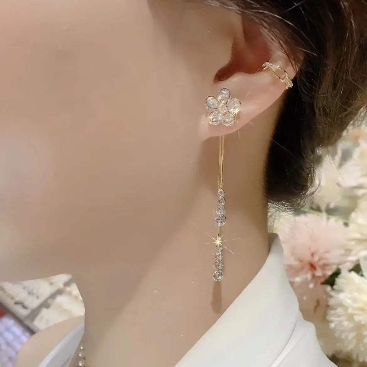 Boucles d'oreilles fleur, tempérament féerique, pampilles pour femme