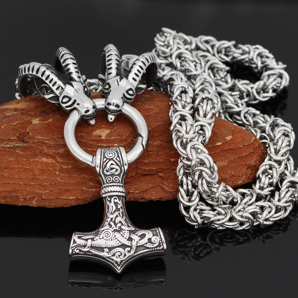 Vintage Men's Sheep Head Stainless Steel Pendant Necklace