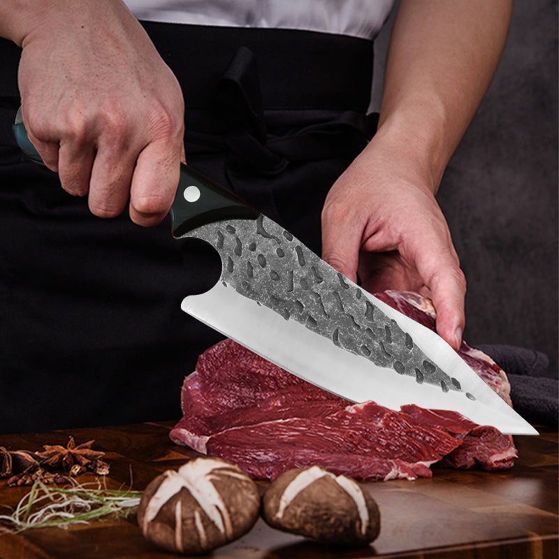 Hand-forged Hammer Pattern Boning Knife Black Color Wood Replaceable Blade Knife