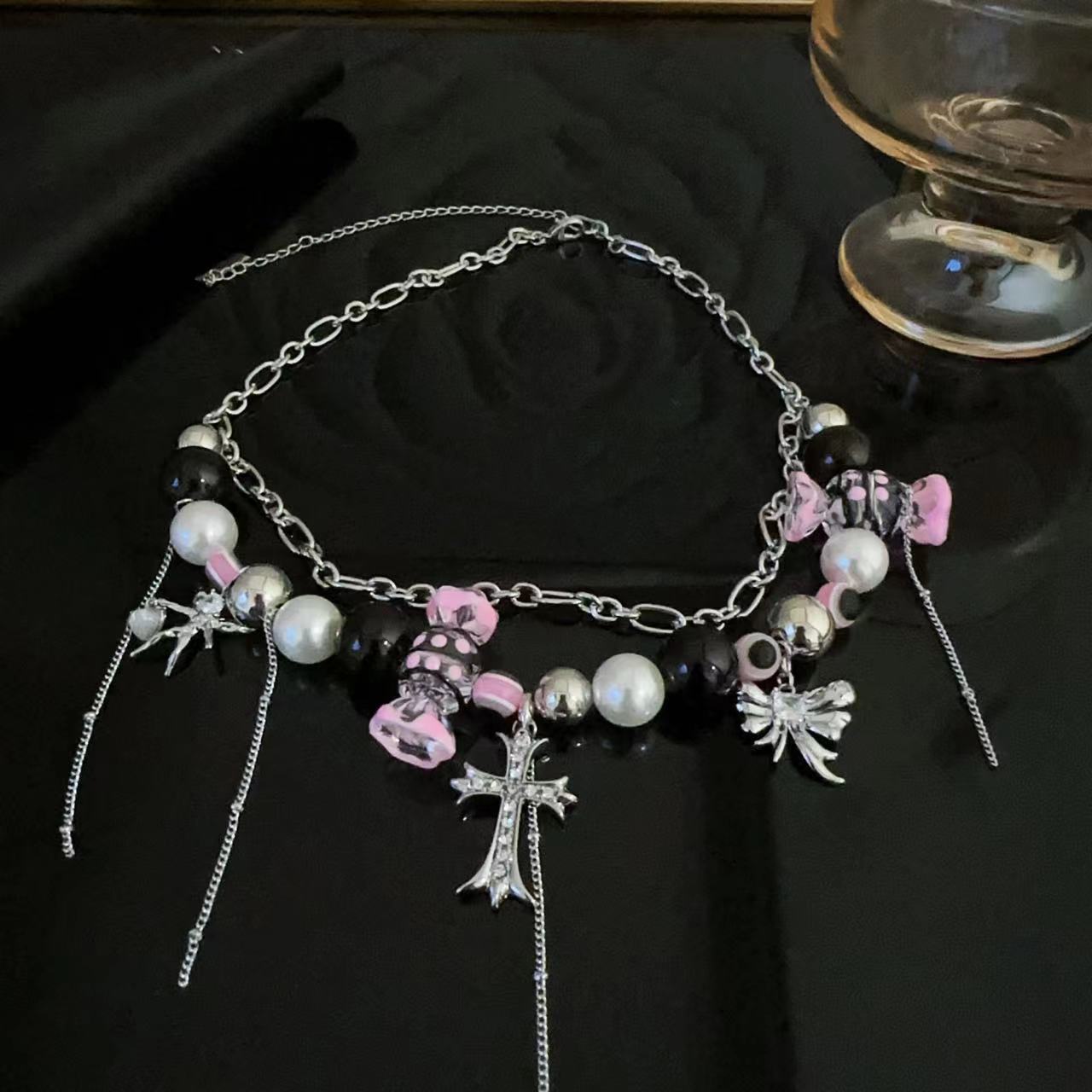 Sweet Cool Dark Y2g Hot Girl Candy Cross Double-layer Millennium Necklace