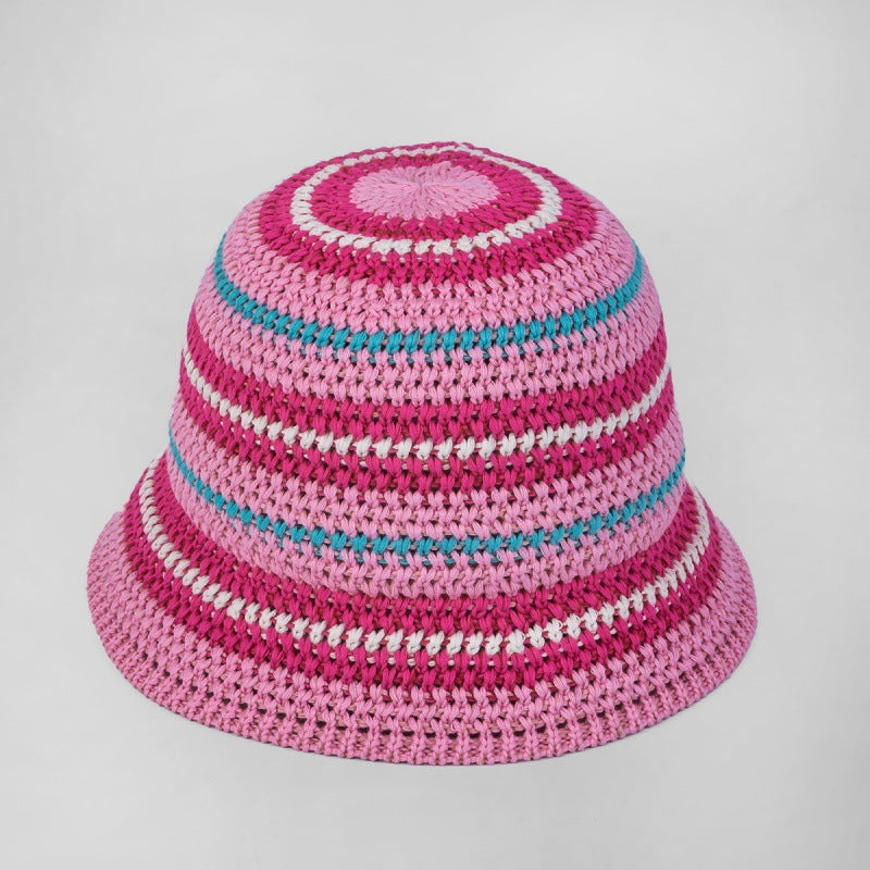 Dopamine Color Foldable Storage Bucket Hat Women's Fashion Color Woven Face Small Bucket Cap