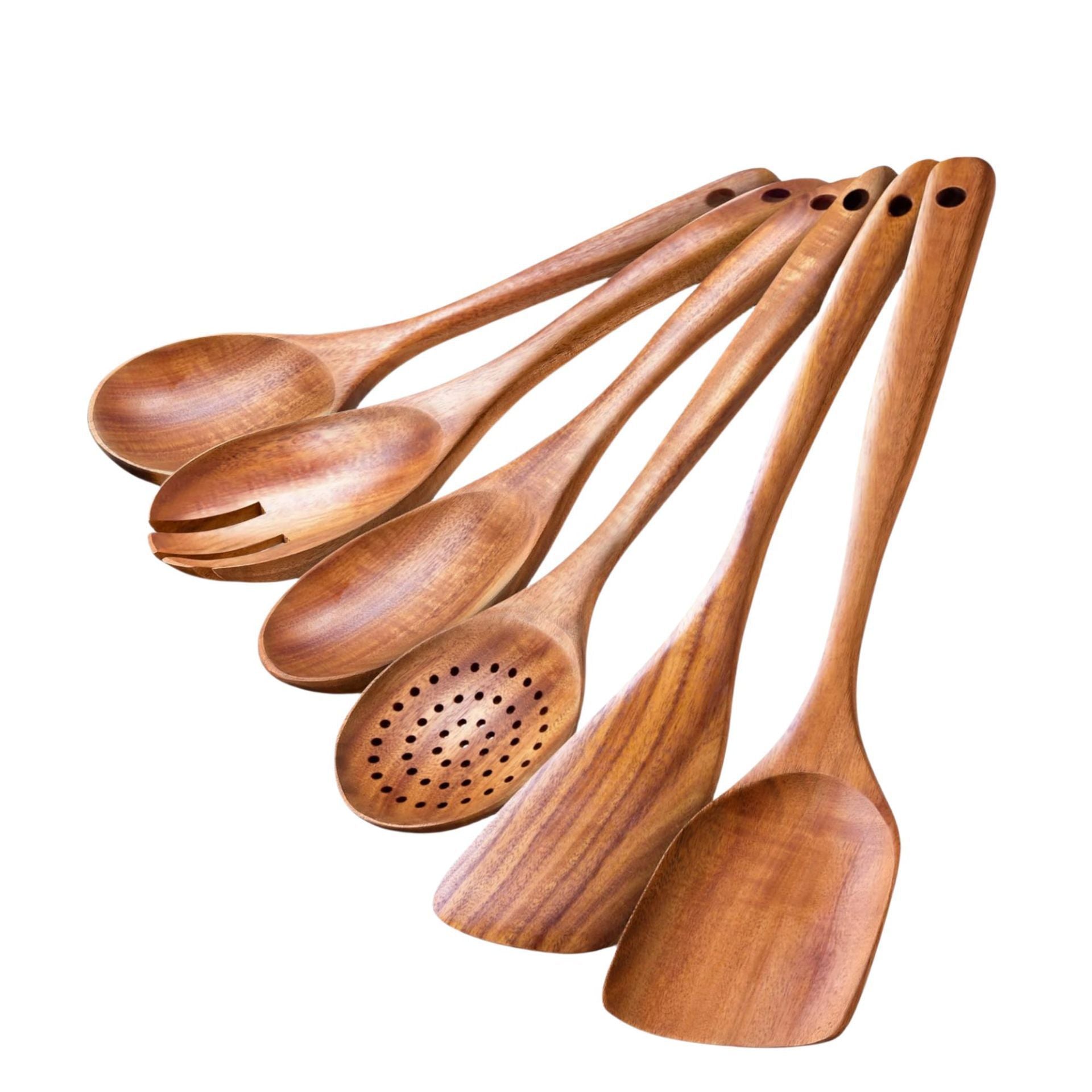 Acacia Mangium Spatula 7-piece Kitchen Salad Mixing Pasta Spoon Slotted Turner