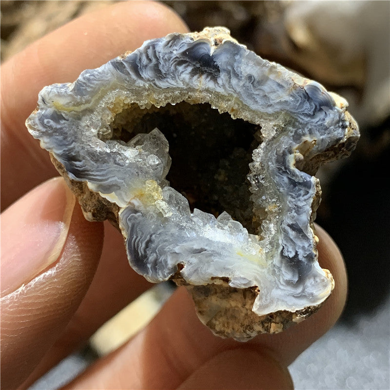 Natural Agate Crystal Cave Cornucopia Raw Stone Ornament