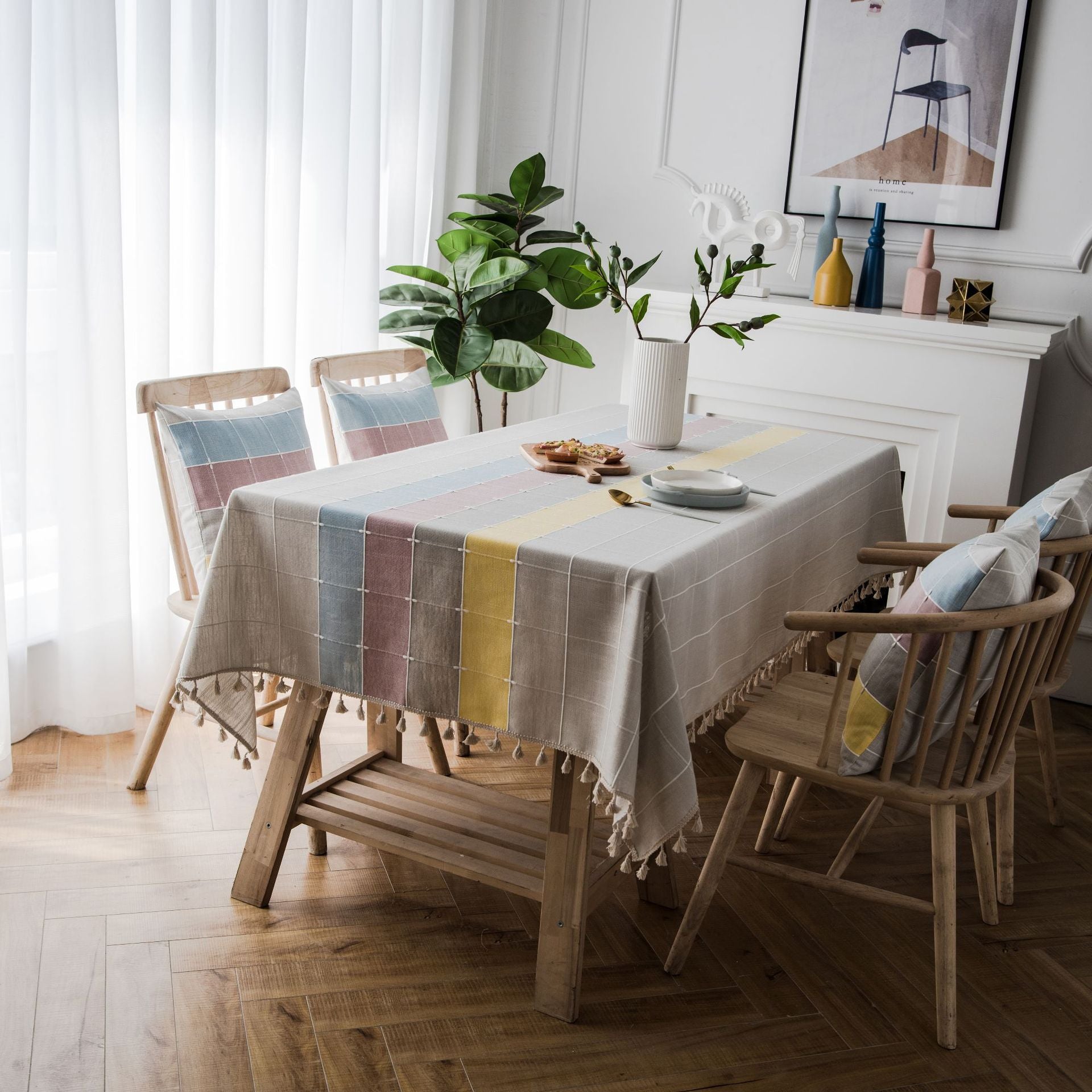 Nappe anti-brûlure à houppes en imitation coton et lin