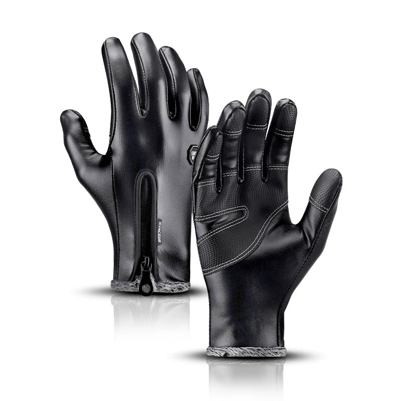 Outdoor Winter Sports Cycling Warm Men's PU Leather Gloves