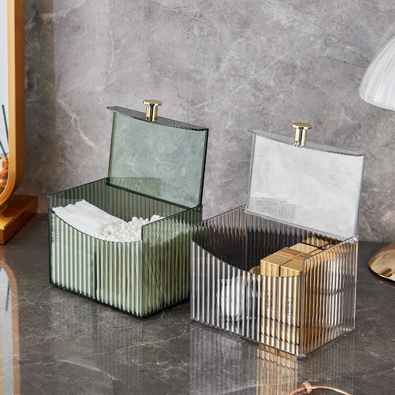2-Grid Cotton Swab Holder Dispenser With Lid Clear Bathroom Organizer For Qtips, Pads & Cosmetic Storage 2 Colors