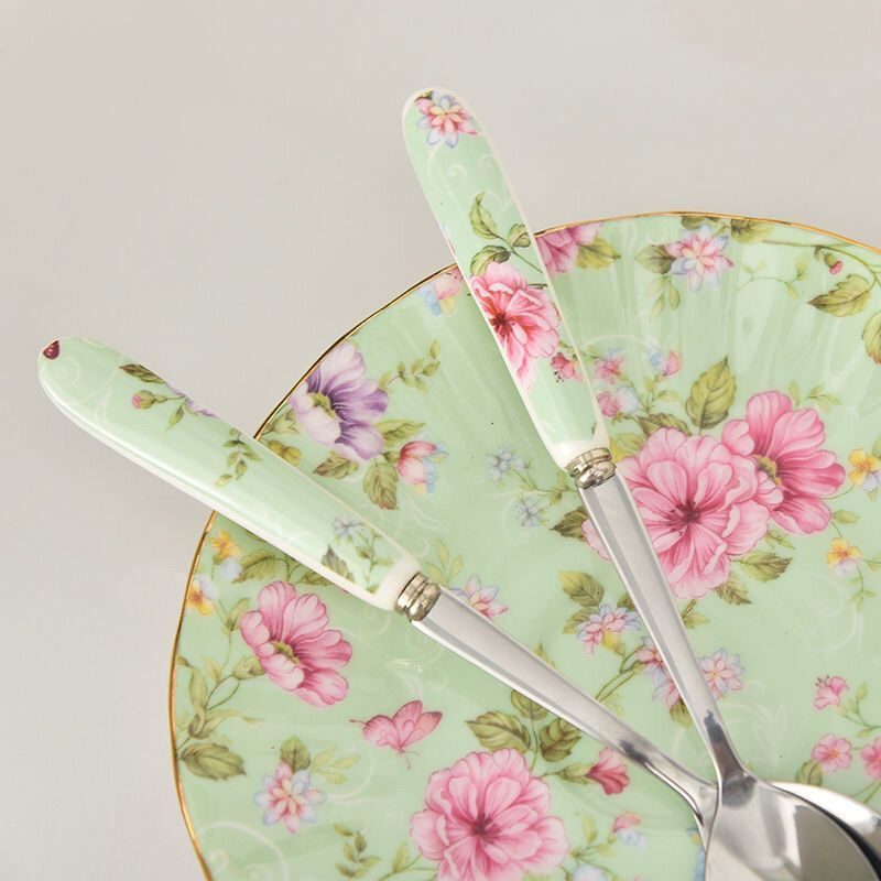 Ceramic Flower Tea Cup Coffee Suit Household Watchband Spoon