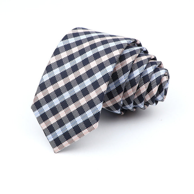 Cravate décontractée 6cm pour hommes, cravate fine en polyester à carreaux