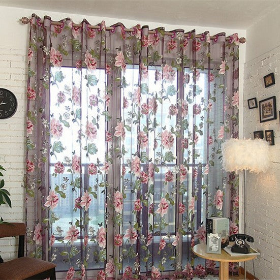 Purple Beige Big Peony Burnt-out Bedroom Living Room Sample Bay Window Curtain