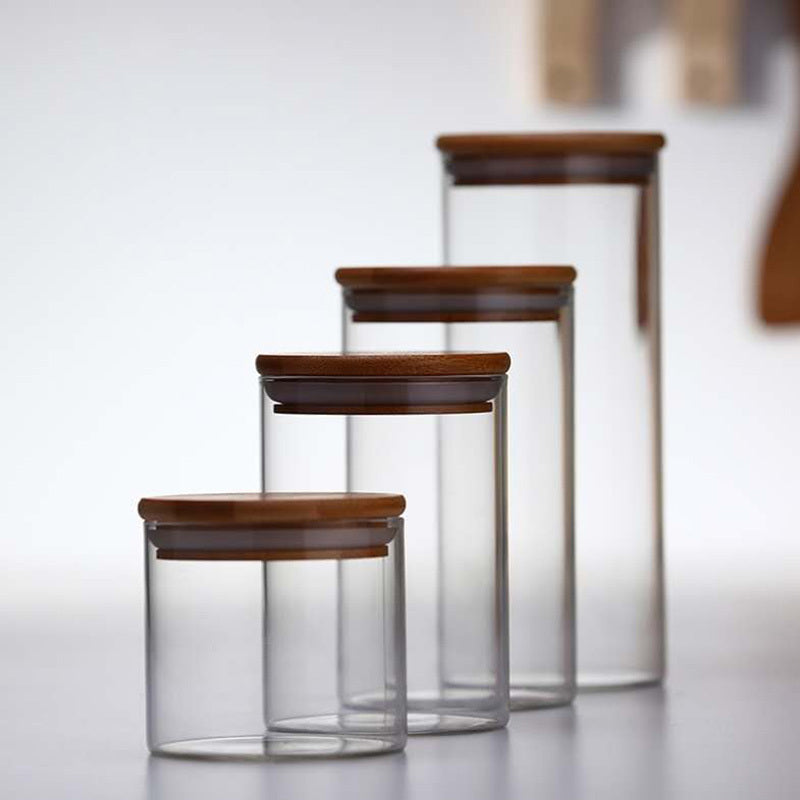 Glass Storage Jar With Bamboo Lid For Storing Tea
