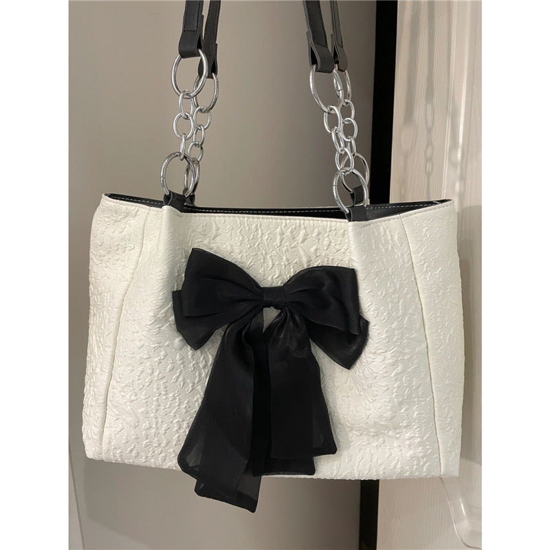 Sac à bandoulière en toile grande capacité Bow Tote