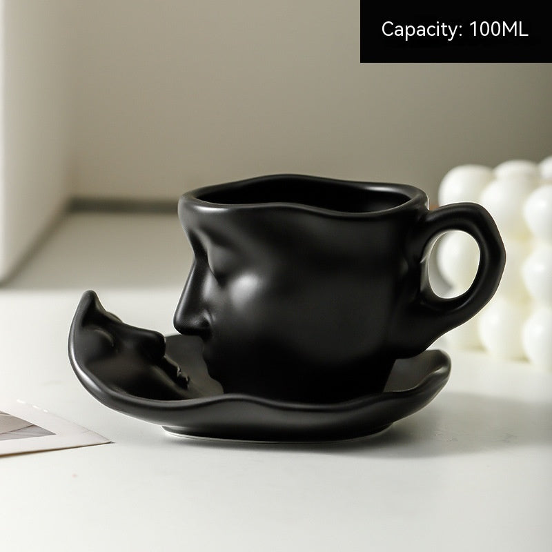 Jinfulan New Metal Face Creative Ceramic Kiss Beauty Coffee Cup