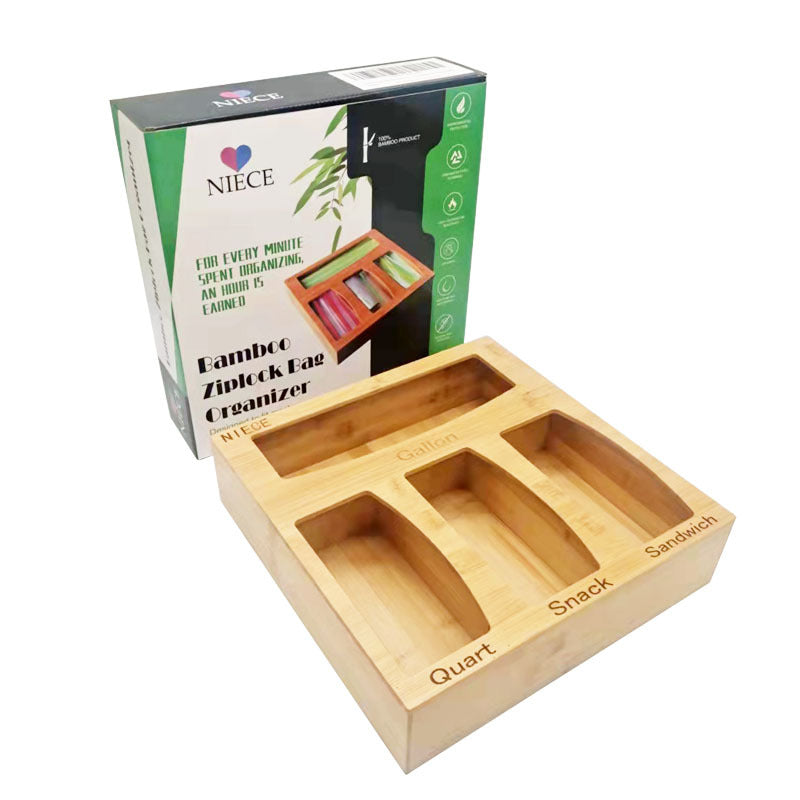 Bamboo Zipper Bag Storage Manager For Kitchen Drawers