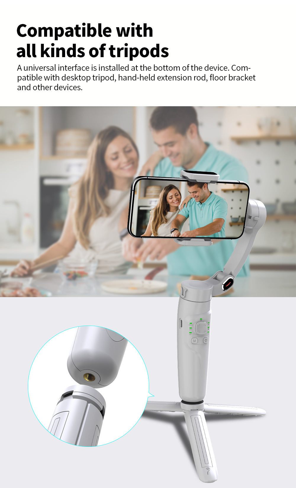 Tête de trépied portative M1 Stabilisateur de téléphone portable à trois axes