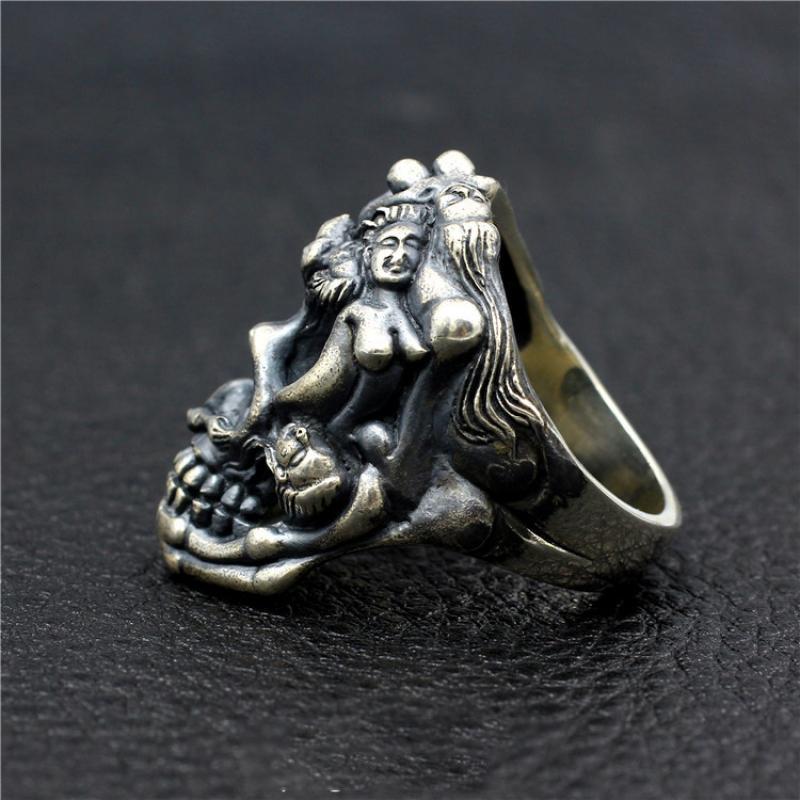 Beauty And Skull Ring 925 Sterling Silver Handmade Rock Hip Hop Punk Index Finger Ring