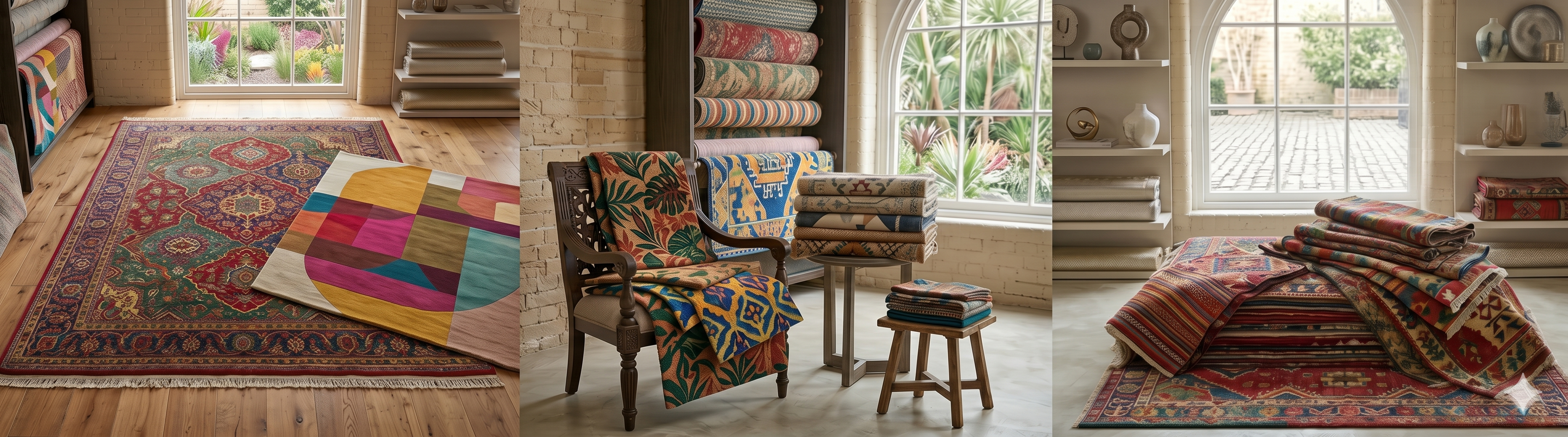 High-quality designer rugs and decorative floor mats with unique patterns, featuring premium textures displayed in a cozy and modern home setting