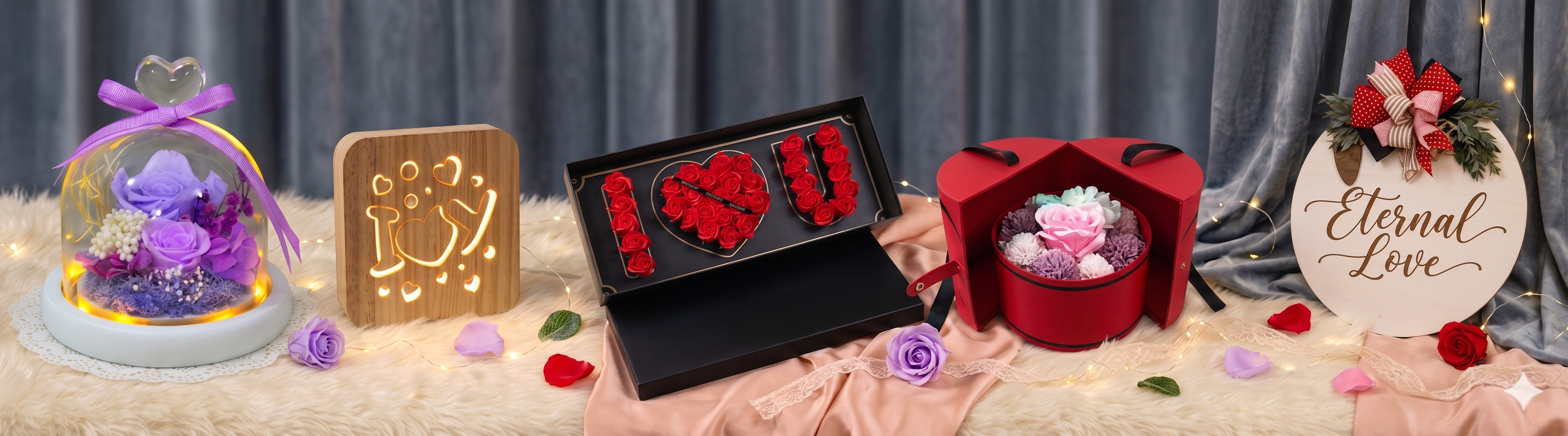 Gift ideas including beauty sets, home decor, and accessories for birthdays and special occasions