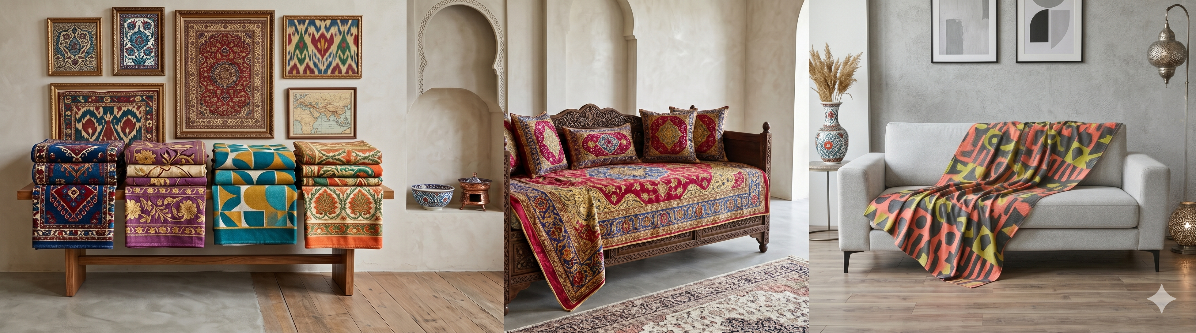Premium luxury couch and sofa covers with traditional patterns and modern textures, displayed in a stylish home interior