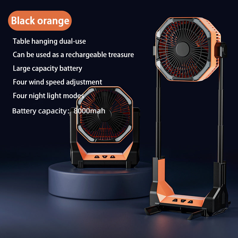 Ventilateur de camping extérieur Lumière Tente de camping Bureau Pêche Portable Pliable Télescopique Rechargeable