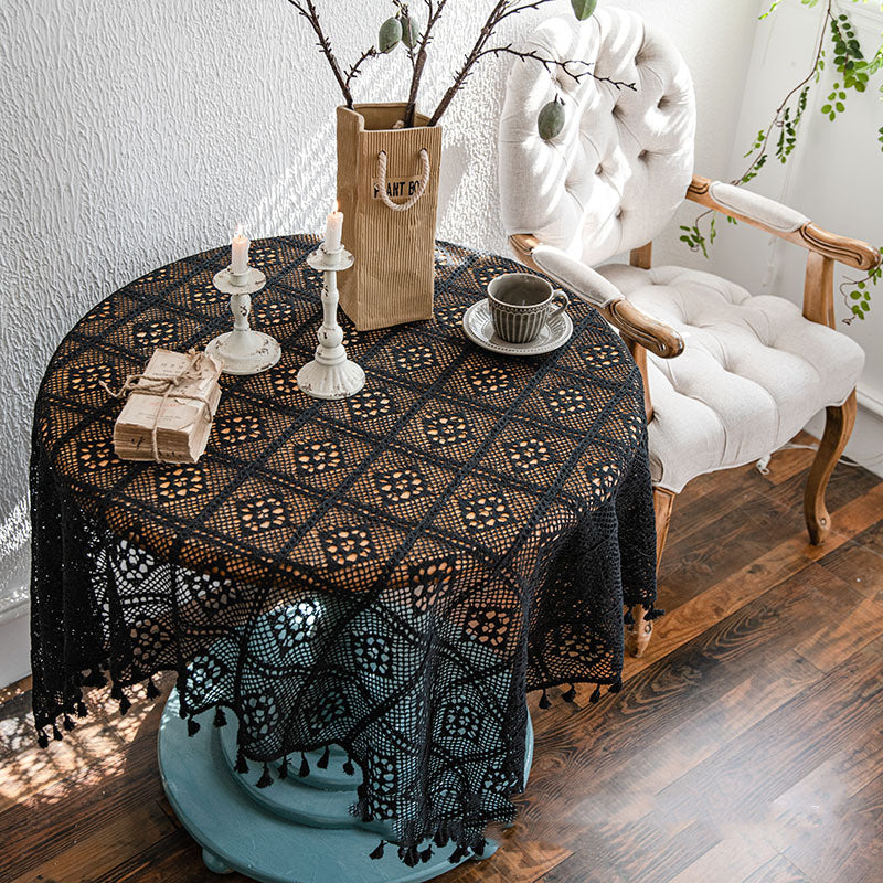 Black Tassel Tablecloth Cover Towel Table