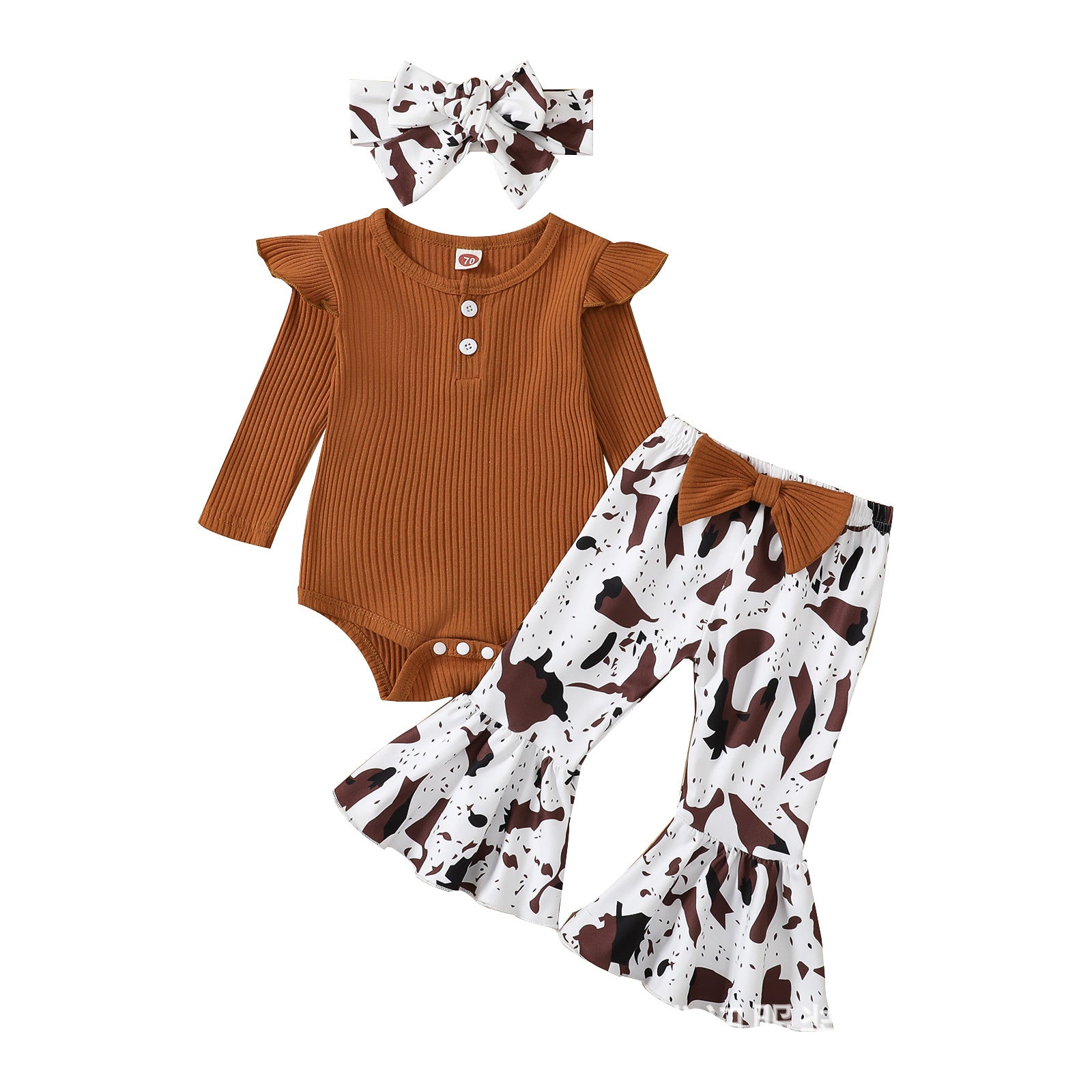 Romper Bell-bottom Pants Hair Band Three-piece Set