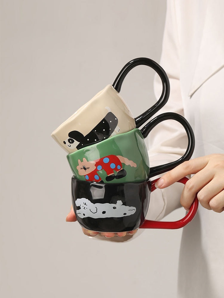 Cute Cartoon Milk Oatmeal Couple Coffee Mug Cup