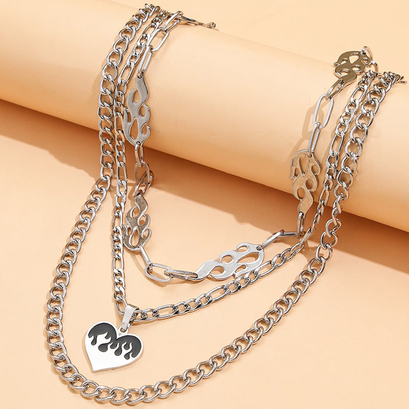 Women's Exaggerated Multi-layered Flame Love Necklace