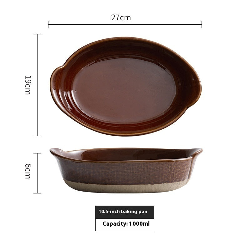Retro Cheese Baked Rice Plate Double Handle Disk
