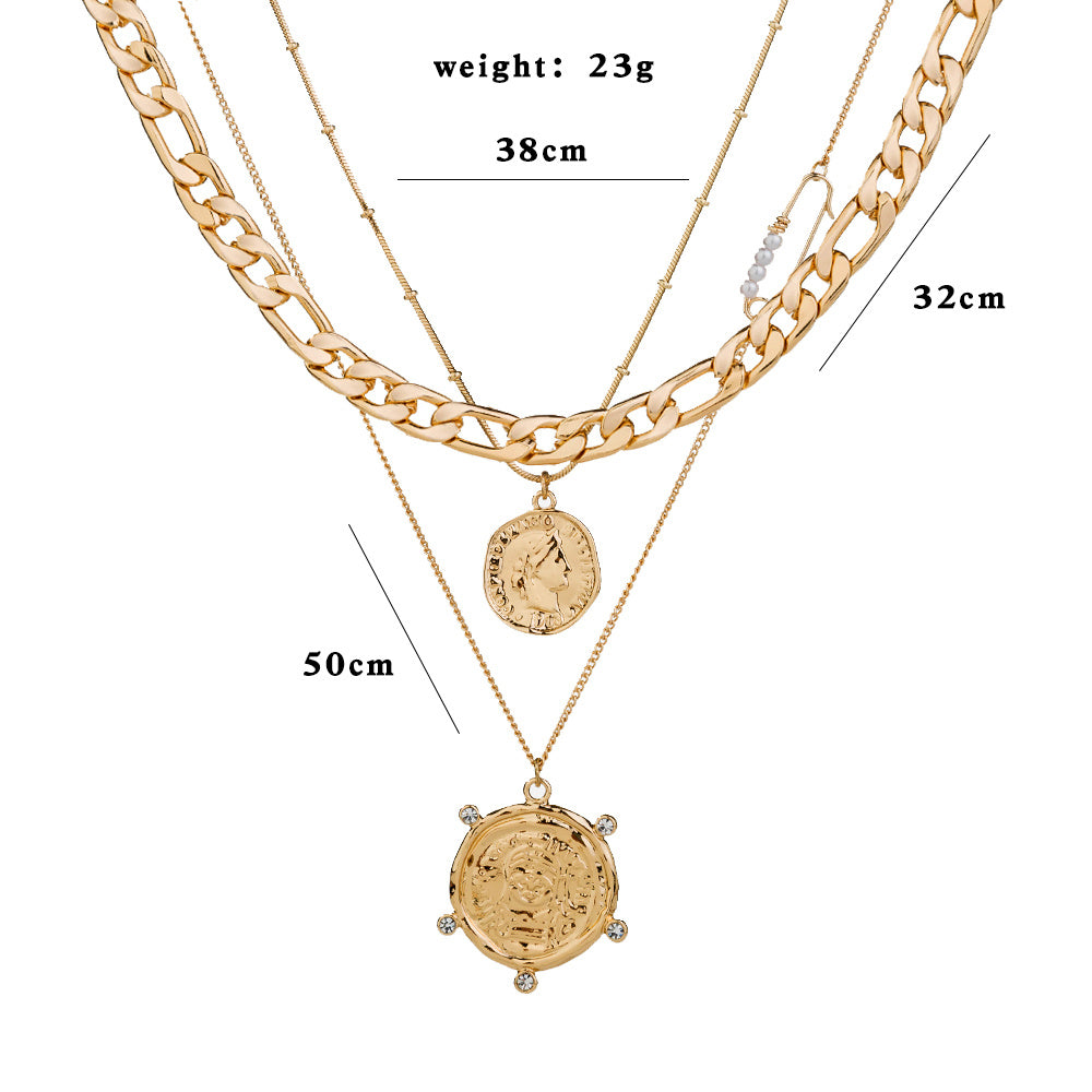 Stylish multi-layer necklace with Sun head pendant