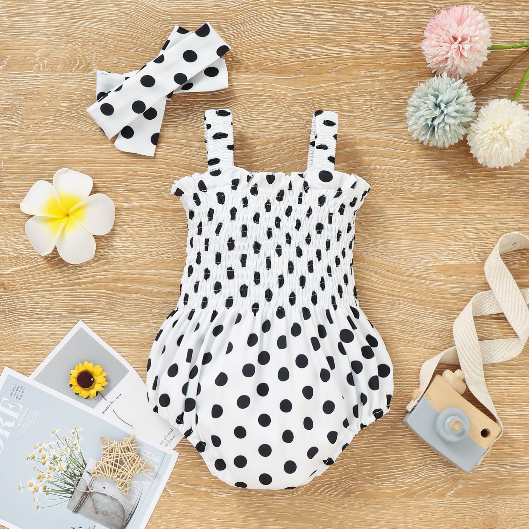 Dot One-piece Romper Head Knot