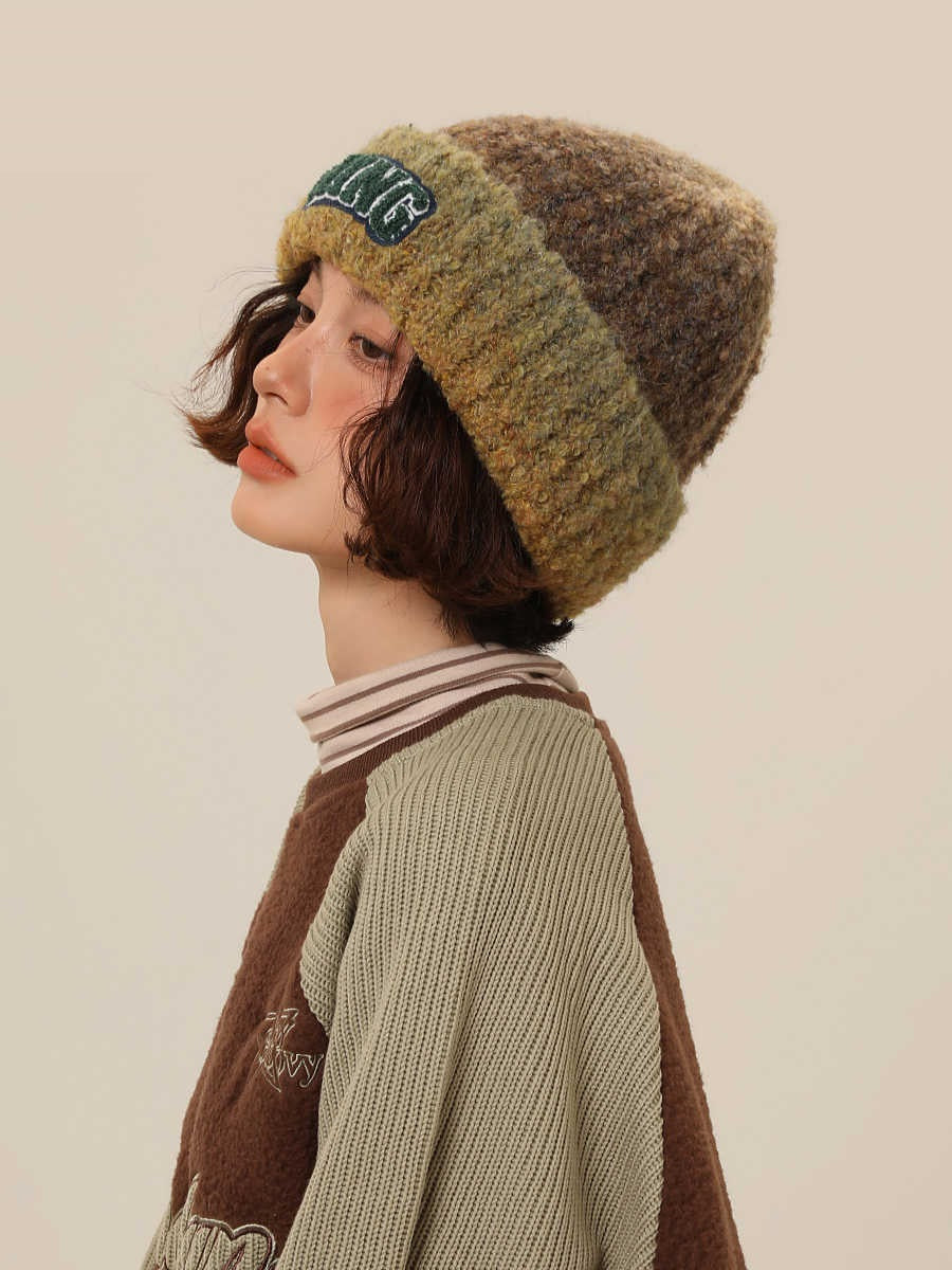 Wool Blend Vintage Gradient Embroidery Knitted Hat Women