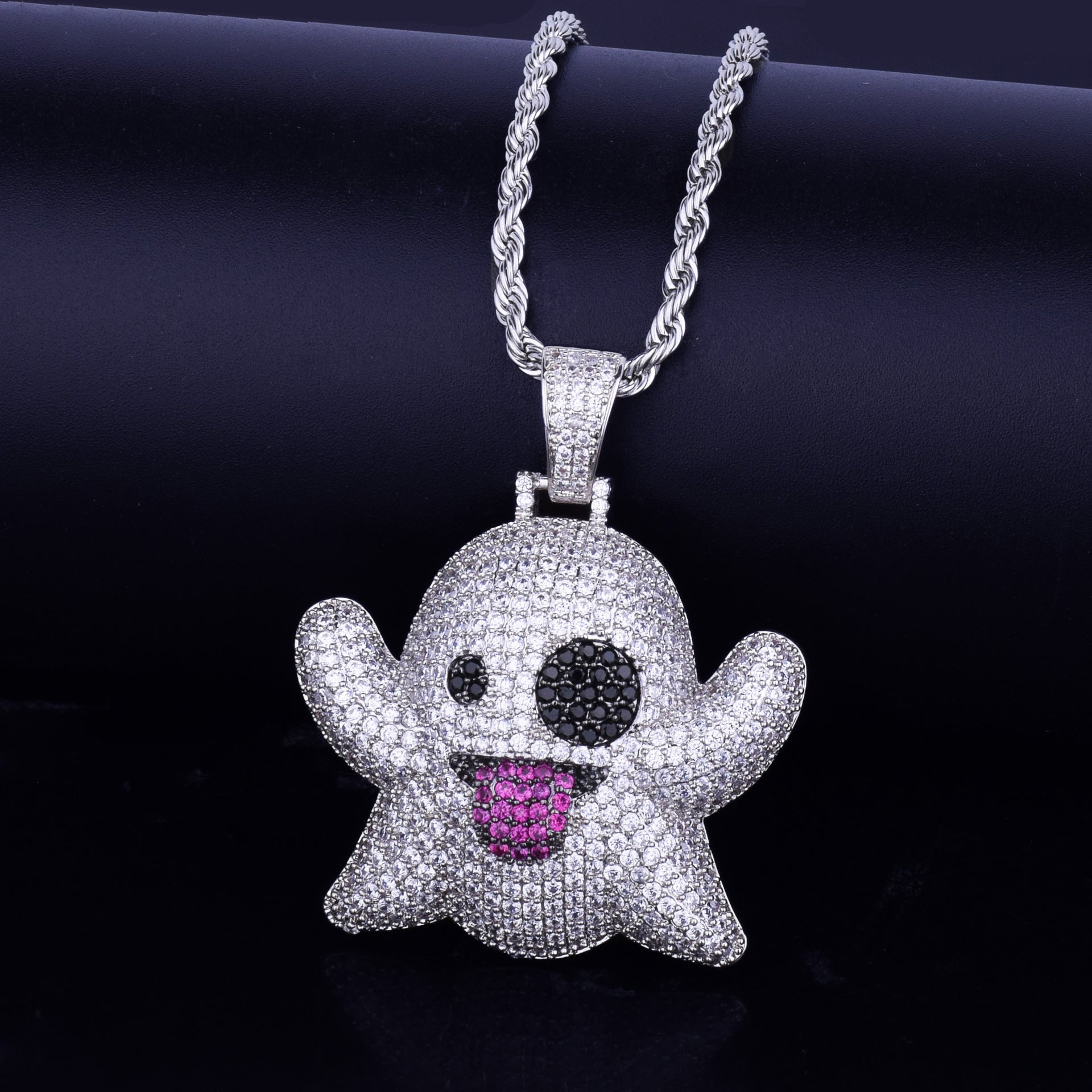 Ghost Funny Expression Hip Hop Pendant Street Hipster Full Of Zircon Necklace