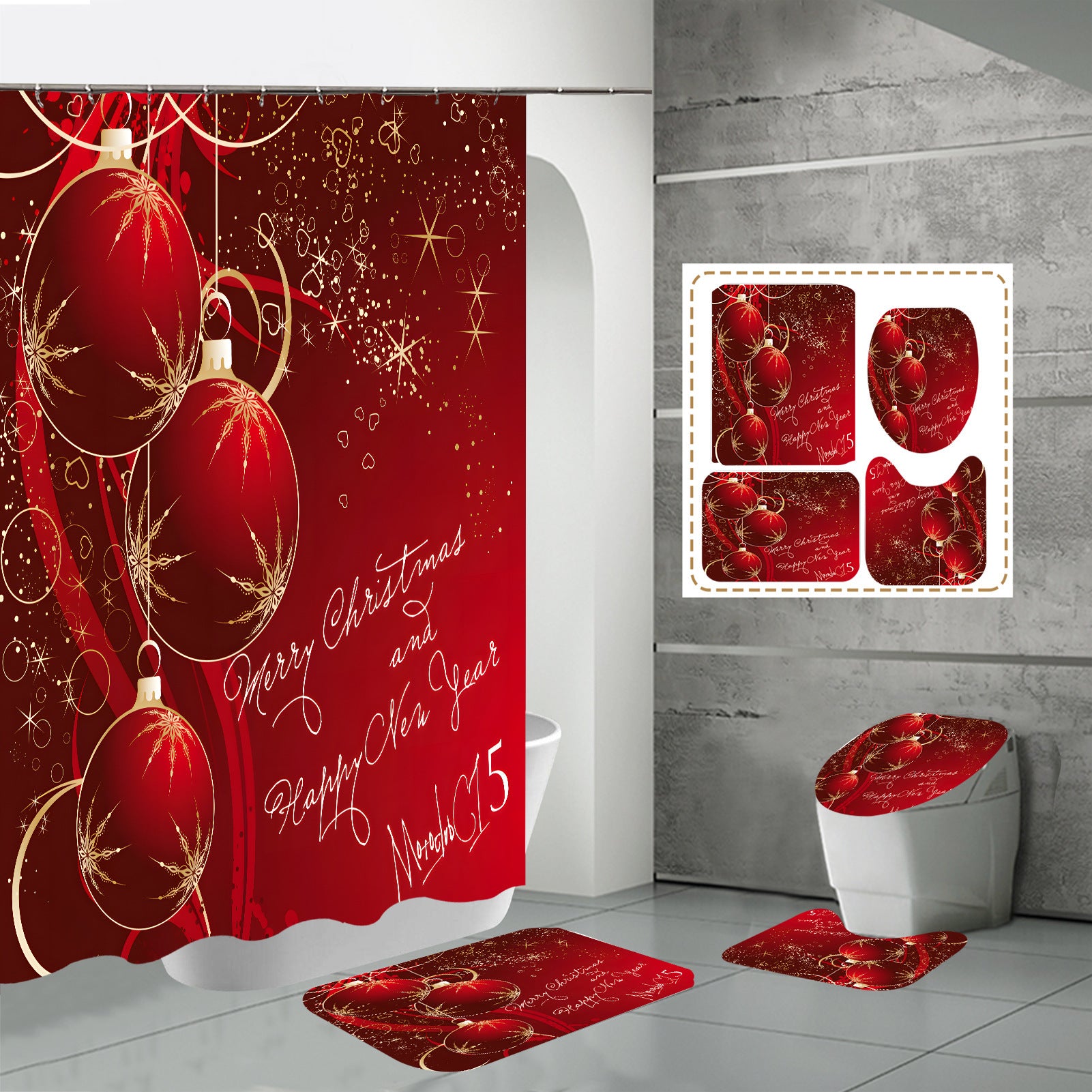Printed Waterproof Polyester Bathroom Jingling Bell Partition Shower Curtain