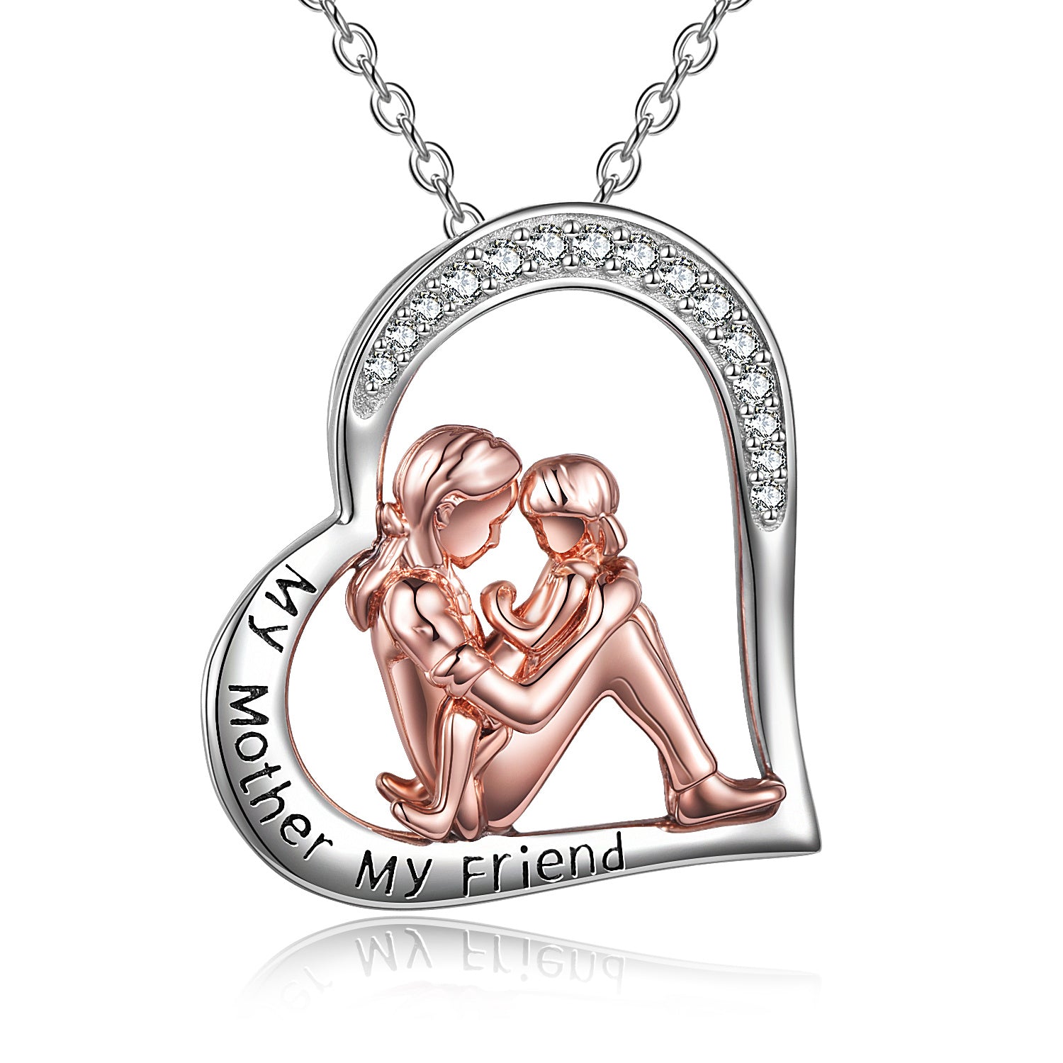 Collier Mère Fille en Argent Sterling 925 Gravé "My Mother My Friend" Bijou Cadeau Fête des Mères Anniversaire pour Maman de la part de sa Fille