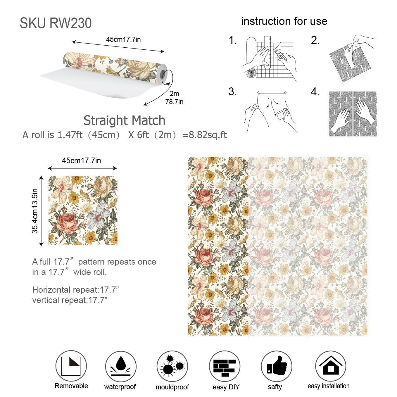 Retro Floral Self-adhesive Bohemian Wallpaper