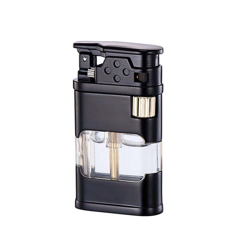 Briquet Rétro à Tir Direct Aéré, Réservoir d'Huile Transparent avec Lumière
