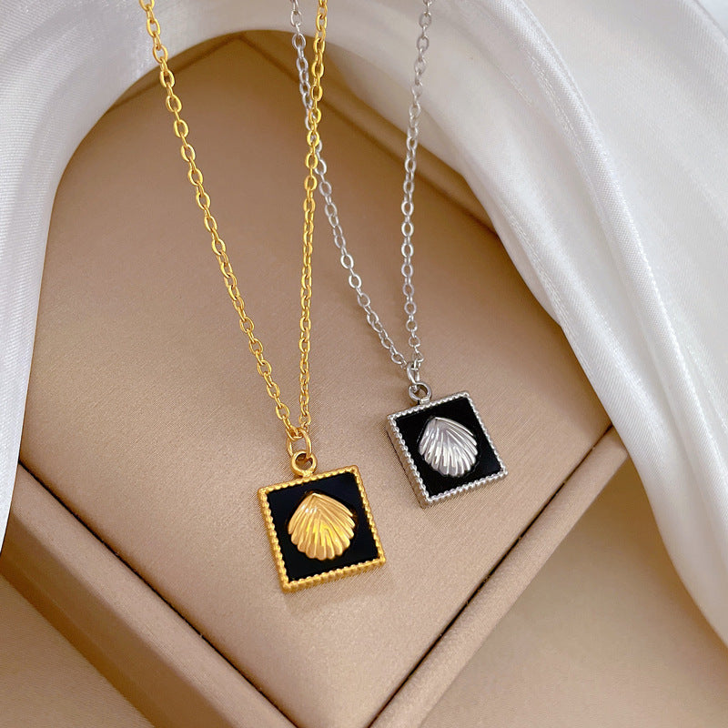 Square Shell Personality Minimalist Stove Real Gold Necklace Women