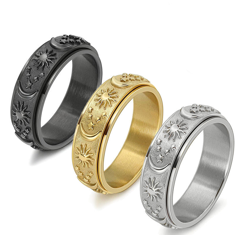 Stars Sun Moon Rotatable Titanium Steel Ring