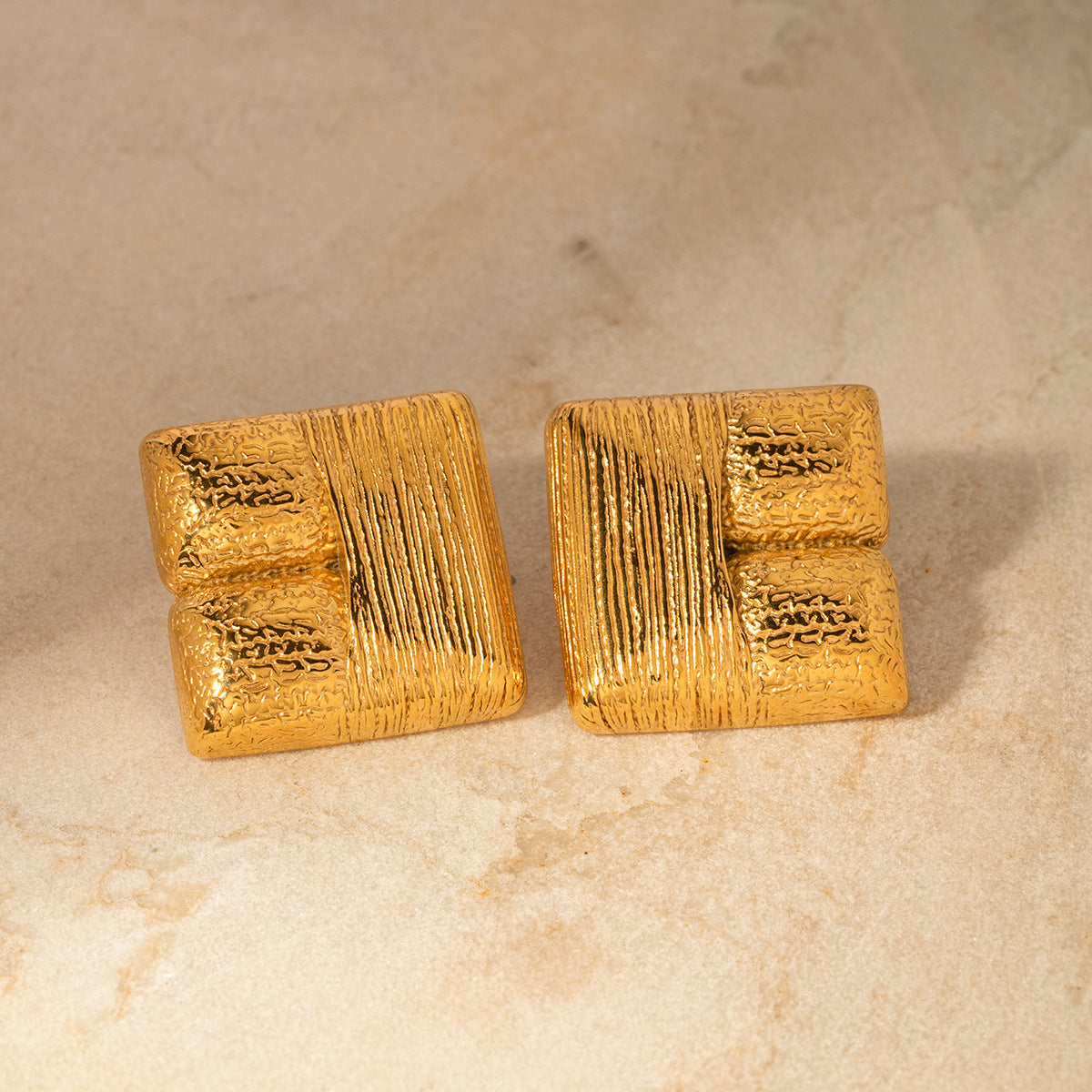 Trend 18K Gold Stainless Steel Square Texture Earrings
