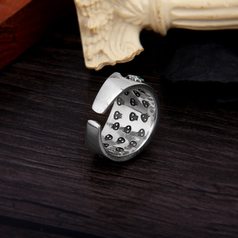 S925 Sterling Silver Retro Distressed Three-dimensional Skull Ring