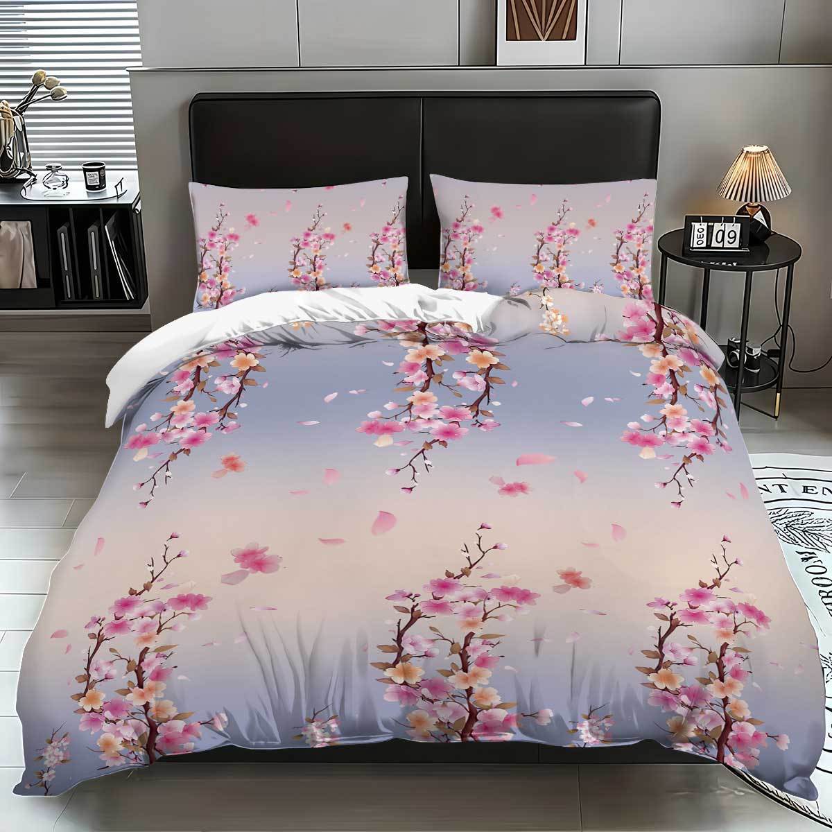 Quicksand Floral Print Bed Sheet Three-Piece Bedding Set