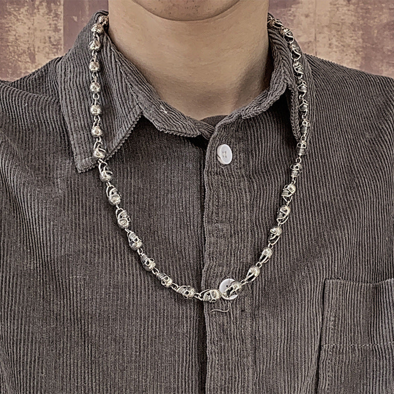 Thai Silver Retro Hip Hop Skull Street Cool Necklace