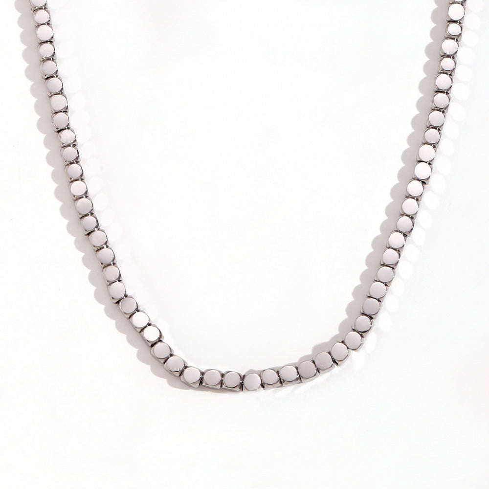 Simple Niche Personality Stainless Steel Cube Bead Necklace