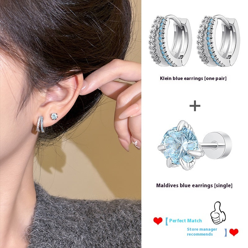 Light Luxury Minority Zircon Blue 925 Sterling Silver Earrings For Women