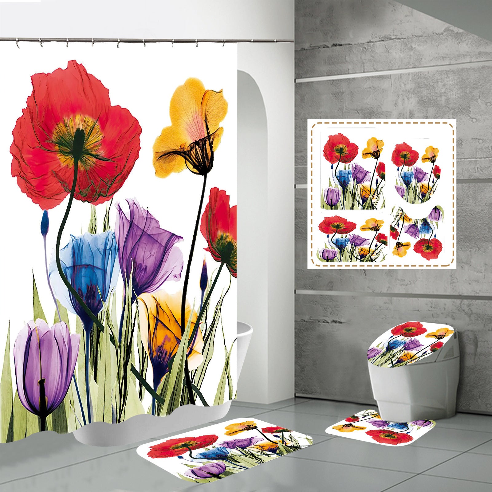 3D HD Digital Printing Bathroom Shower Curtain
