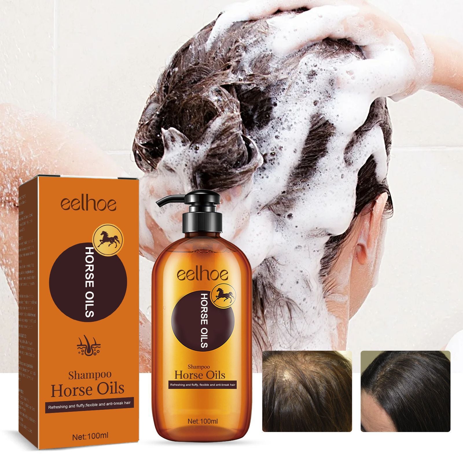 Shampoing à l'huile de cheval Nettoyage en profondeur Cuir chevelu Pellicules Contrôle du sébum Volumisant Hydratant Soin des cheveux